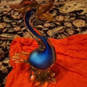 Vibrant Blue and Orange Glass Art Sculpture